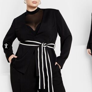 City chic Elegant Black Blazer with Belt